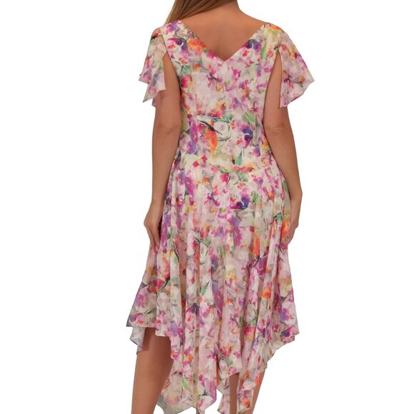 Robbie Bee Plus Chiffon Printed Flutter-Sleeve Dress โ White Multi โ 14W โ NWT - Picture 3 of 4